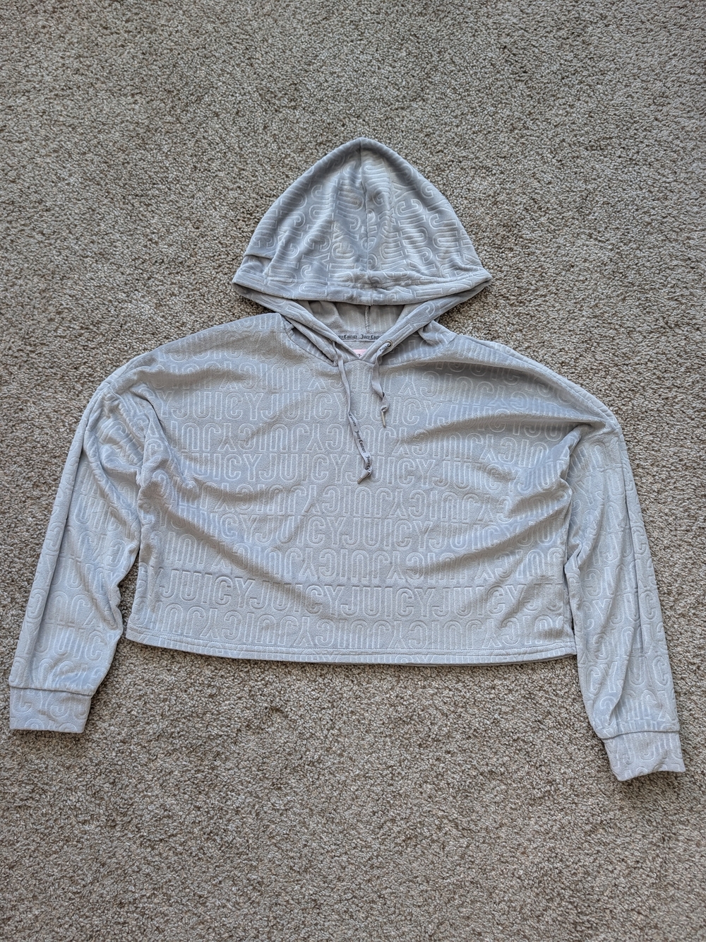 Juicy Couture Sleepwear Women Light Gray Logo Velour Cropped Hoodie Size Small